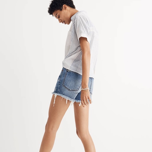 Madewell Short-Sleeve Tie-Front Shirt in Rawley Stripe - Picture 2 of 7